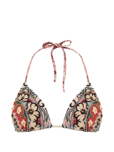 Agua Bendita Lolita floral-print embroidered bikini top Pink 20696
