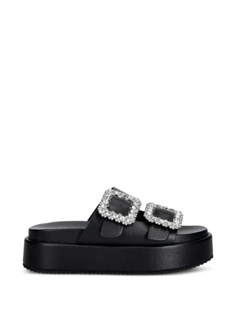 Buffalo Noa Ari Glam crystal-buckle platform slides Black 1602301