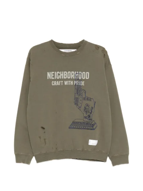Neighborhood distressed graphic-print sweater Green 261FPNHCSM08