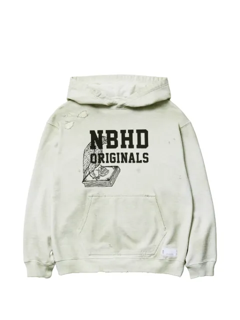 Neighborhood distressed graphic-print hoodie Neutrals 261FPNHCSM09