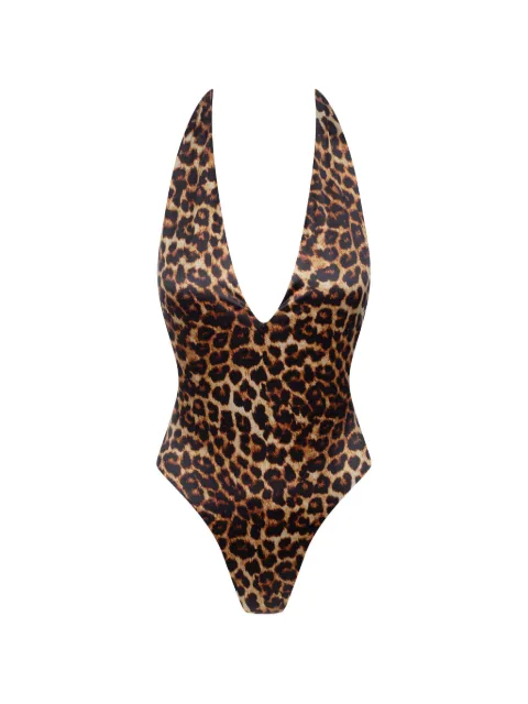 Maison Close leopard-print halterneck swimsuit Brown 565306