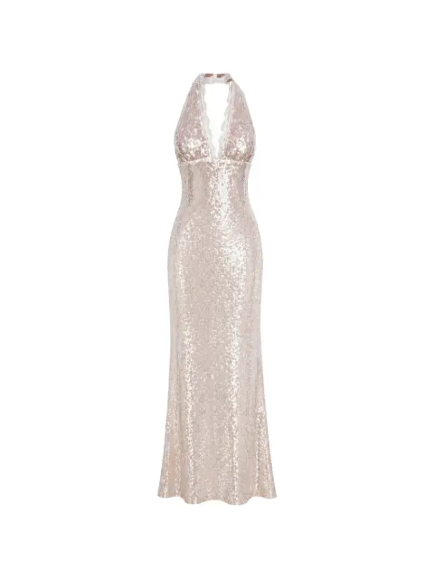 MANURÍ Pixie sequin-embellished lace-trim long dress Neutrals MRSS26PLLND9DR102