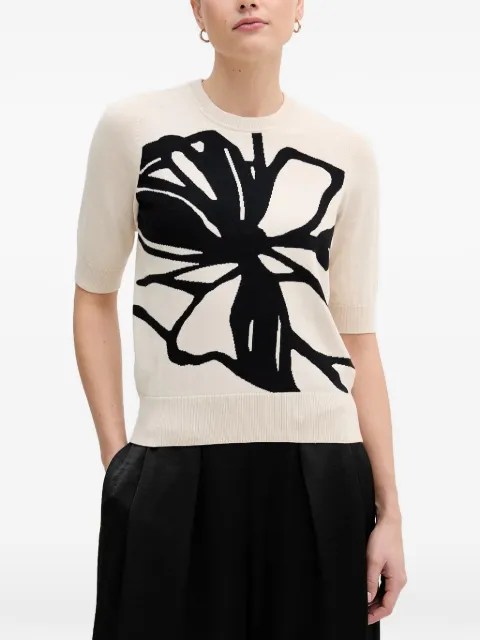 DKNY floral-intarsia short-sleeve top Neutrals P5ASDU83