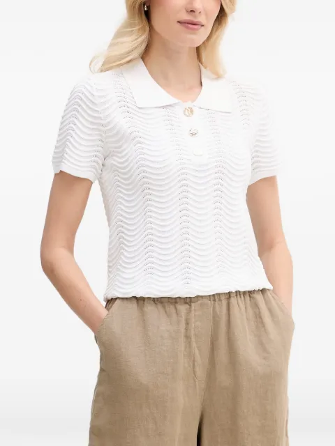 Joseph Ribkoff wavy-knit button-up polo shirt White 262926