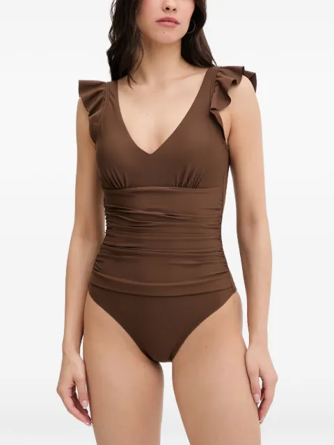 DKNY ruffled ruched swimsuit Brown DIE6M731