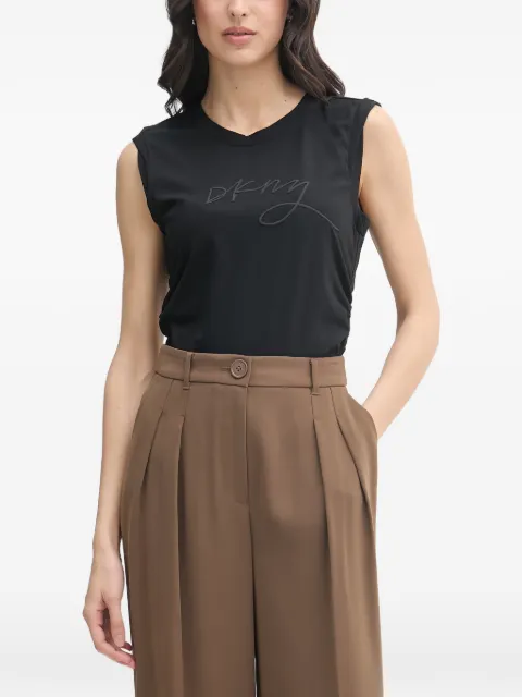 DKNY logo-print ruched-side T-shirt Black P6BH0ENY