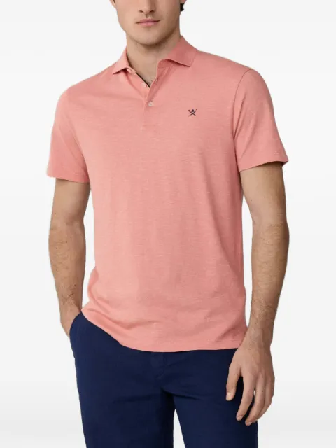 Hackett London embroidered cotton-linen polo shirt Pink HM5600127