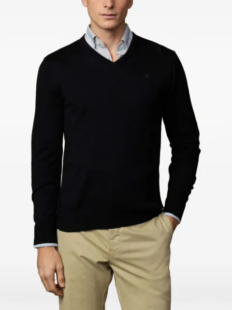 Hackett London embroidered-logo V-neck cotton jumper Black HM7000115