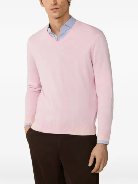 Hackett London embroidered-logo V-neck cotton jumper Pink HM7000118