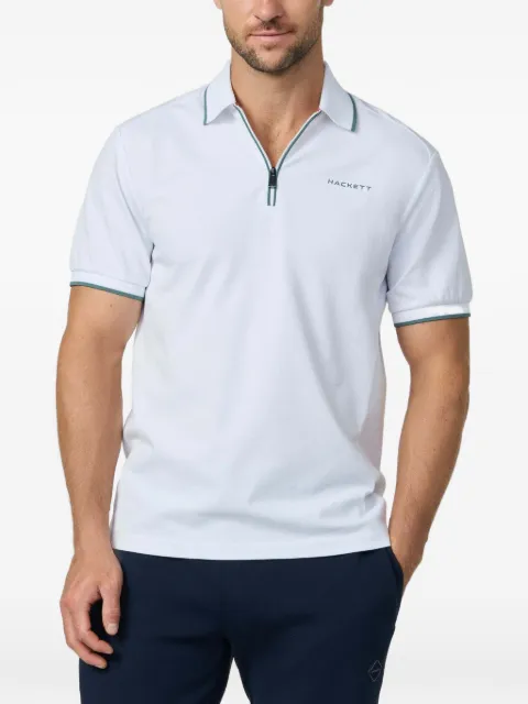 Hackett London zip-placket pique polo shirt White HM5600112