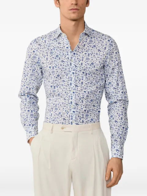 Hackett London island-print Kent-collar shirt White HM3010612