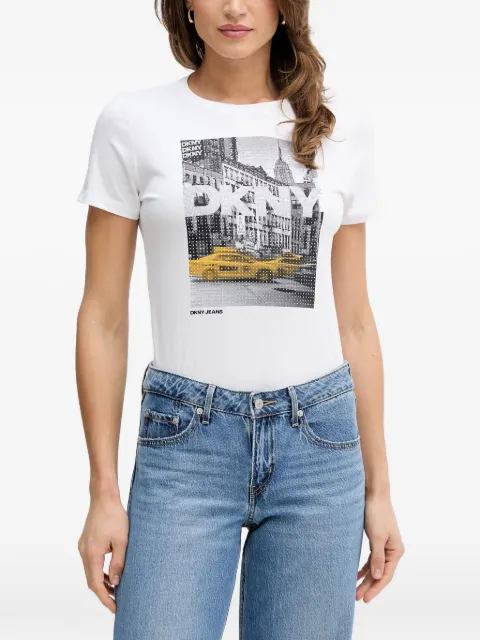 DKNY crystal-embellished graphic-print T-shirt White DJ6T1748