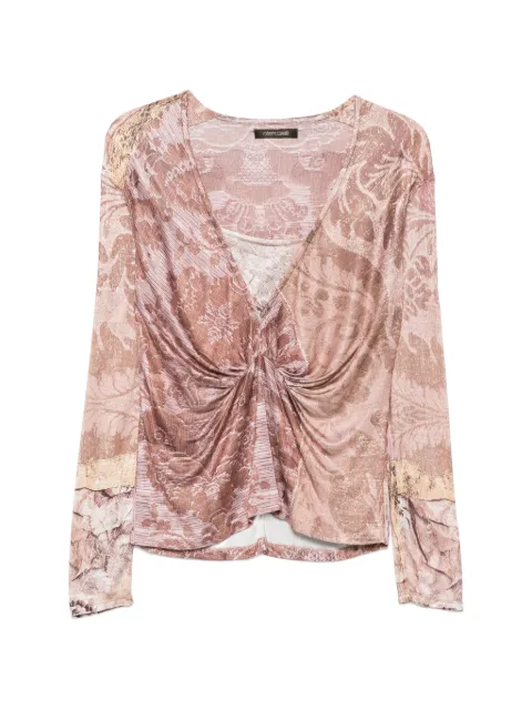 Roberto Cavalli Vintage 2000s floral-print twisted-front blouse Neutrals RC250BML