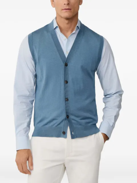 Hackett London logo-embroidered merino wool waistcoat Blue HM7000184