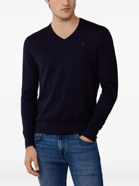Hackett London embroidered-detail V-neck sweater Blue HM7000118