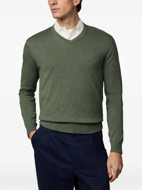 Hackett London V-neck cotton sweater Green HM7000115