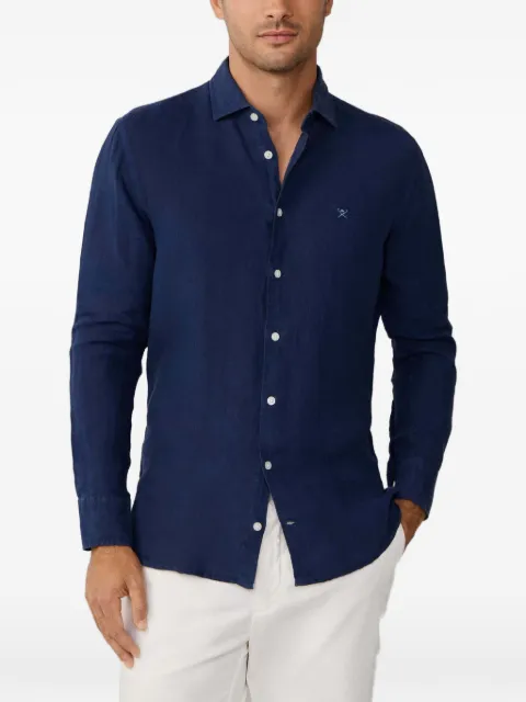 Hackett London logo-embroidered linen shirt Blue HM3010636