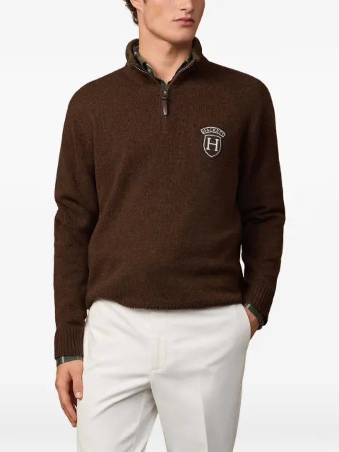 Hackett London logo-patch quarter-zip sweater Brown HM7000113
