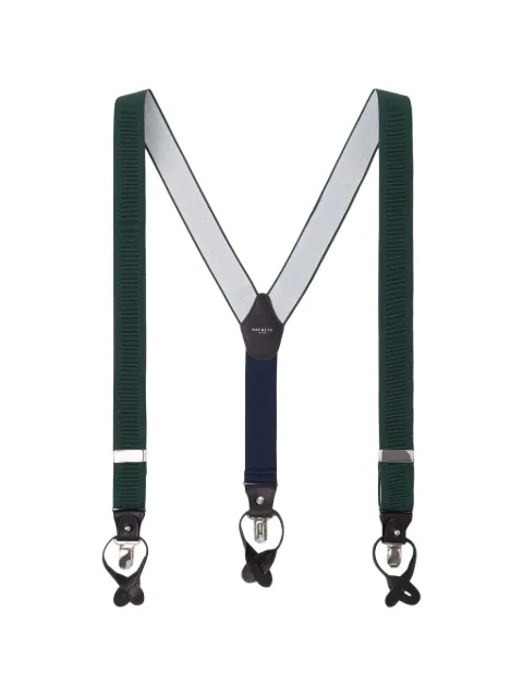Hackett London leather-trim ribbed braces Green HM012478