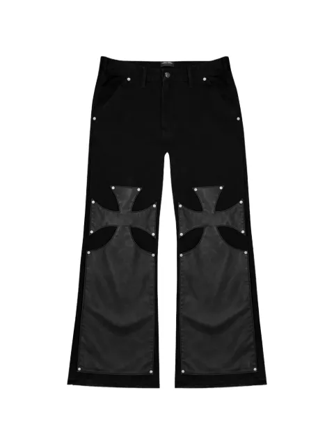77 Studios double-knee leather-patch jeans Black 77S002