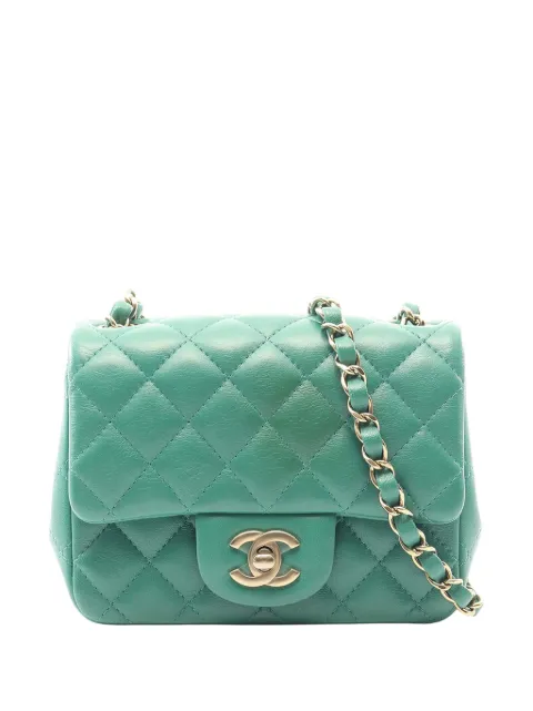 CHANEL Pre-Owned 2021-2026 Mini Square Classic Lambskin Single Flap crossbody bag Green EOCDYHOMKUOHJHPA