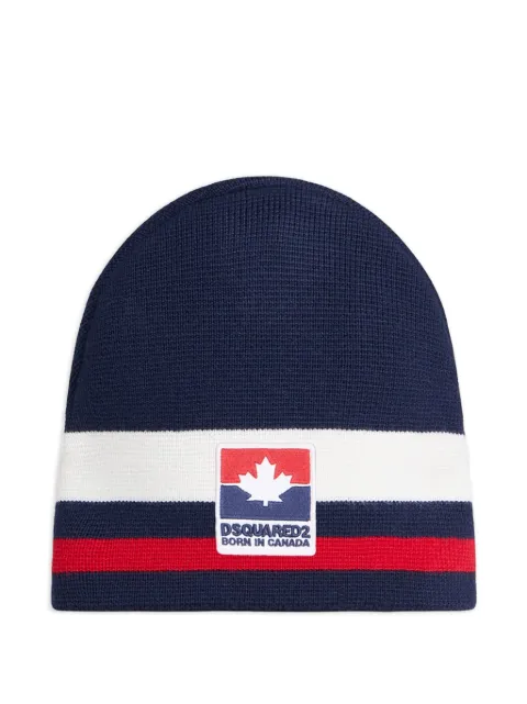 DSQUARED2 logo-patch striped beanie hat Blue KNM022201W00306