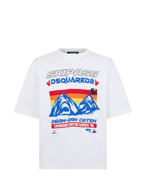 DSQUARED2 Ski Pass graphic-print loose-fit cotton T-shirt White S71GD1690D20106