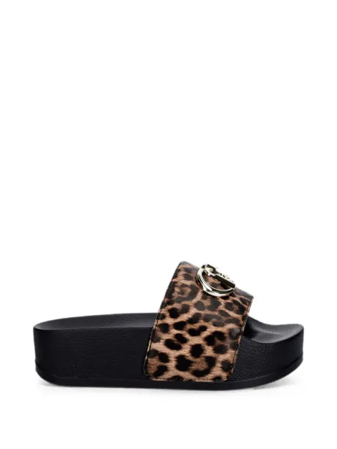 LIU JO leopard-print logo-plaque slides Black BA6077EX022