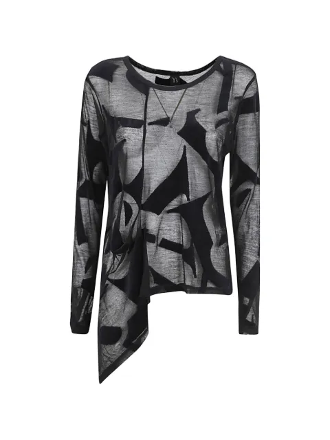 Y's asymmetric abstract-print top Black YIT17675