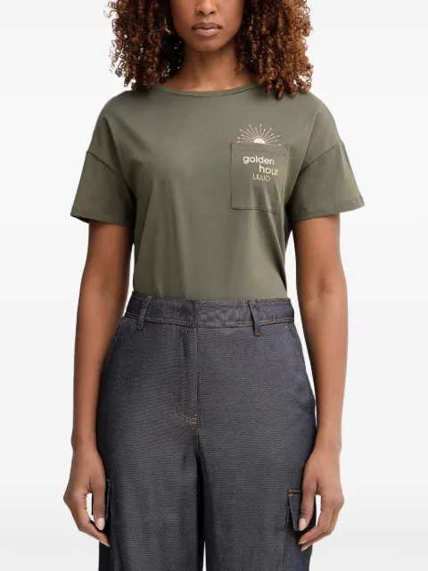 LIU JO logo-print chest-pocket T-shirt Green VA6161JS923