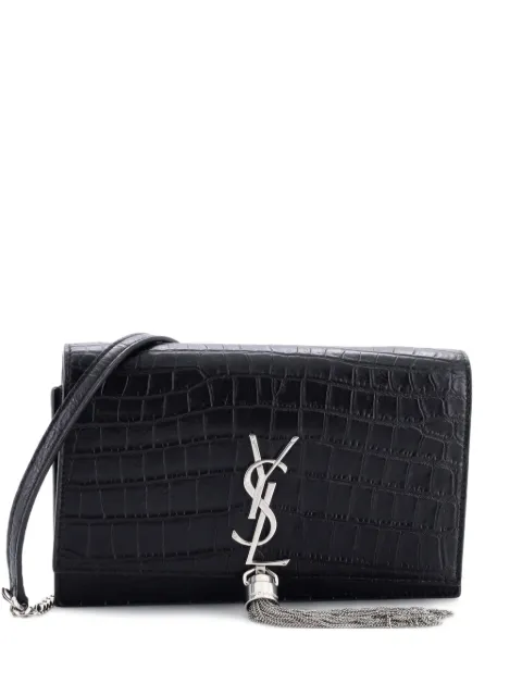Saint Laurent Pre-Owned Classic Monogram Tassel Chain Wallet Crocodile Embossed Leather crossbody bag Black FALXQNYM8FKWJOMY