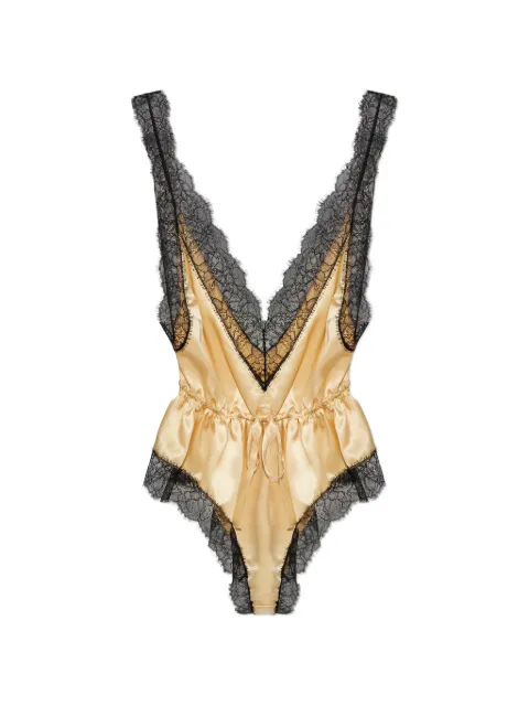 Dolce & Gabbana lace-trimmed silk bodysuit Neutrals O9A46TON0F7