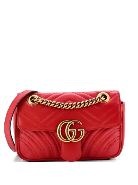 Gucci Pre-Owned GG Marmont Flap Bag Matelasse Leather Small crossbody bag Red ABFRN00THOZWE9NL