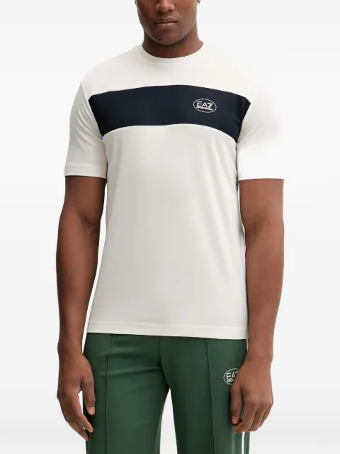 Ea7 Emporio Armani logo-patch panelled T-shirt Neutrals 7M001547AF13862