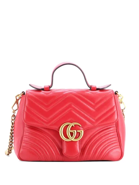 Gucci Pre-Owned GG Marmont Top Handle Flap Bag Matelasse Leather Small satchel Red JLXJ6CJY78RFV12C