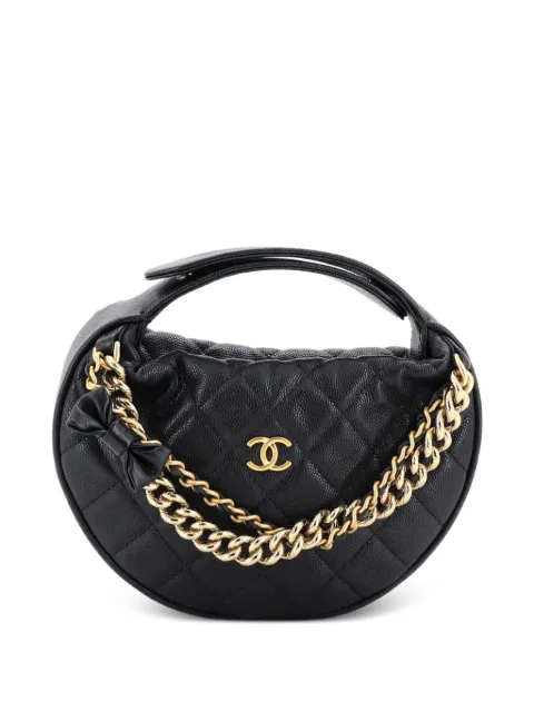CHANEL Pre-Owned Double Chain Bow Pouch Quilted Caviar Mini hobo bag Black JBHEJPFIUKR64QVB