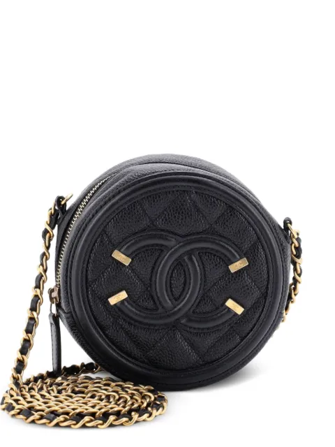 CHANEL Pre-Owned Filigree Round Clutch with Chain Quilted Caviar Mini crossbody bag Black 41TUUUWHC5539TAB