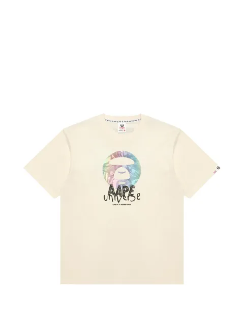 AAPE BY *A BATHING APE® Moonface-print logo-patch T-shirt Neutrals ATE1838XXQ