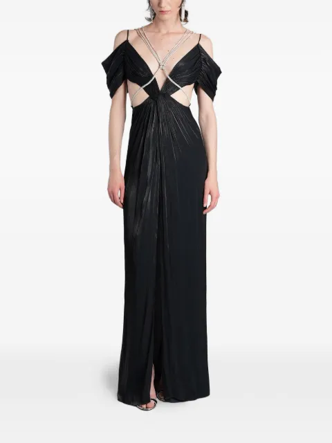 Costarellos crystal-embellished pleated maxi dress Black SS2677