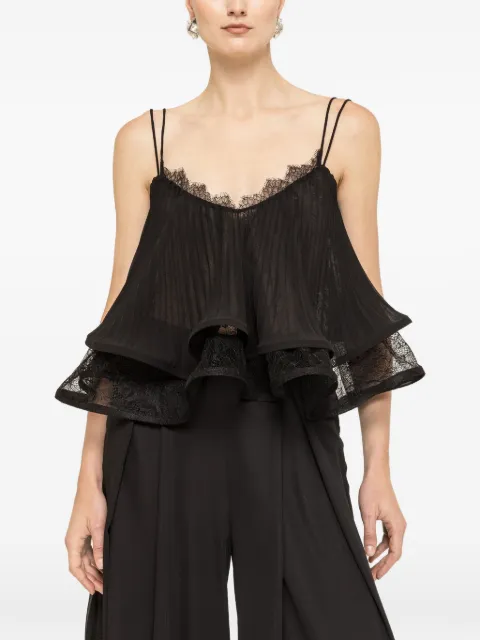 NISSA pleated lace-trim broken blouse Black RTOP16700