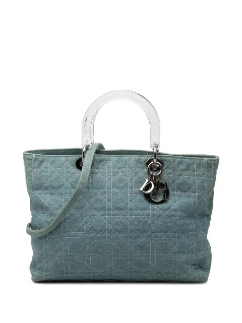 Christian Dior Pre-Owned 1999 Large Denim Cannage Acrylic Handles Lady Dior satchel Blue 6UQL4STA5VKT45R0