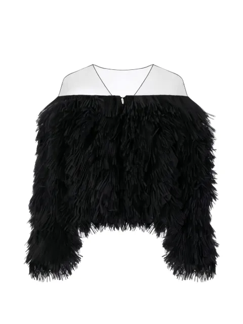 Elisabetta Franchi tulle and organza jacket with fringes Black IR22J62E2