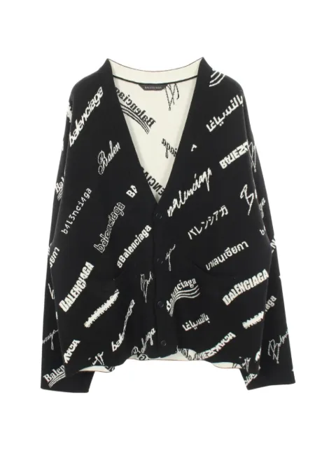 Balenciaga Pre-Owned 2010s logo-pattern knitted cardigan Black 1069506