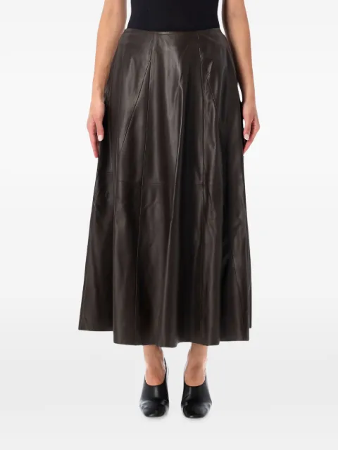 Arma Eleni leather pleated midi skirt Brown ELENI