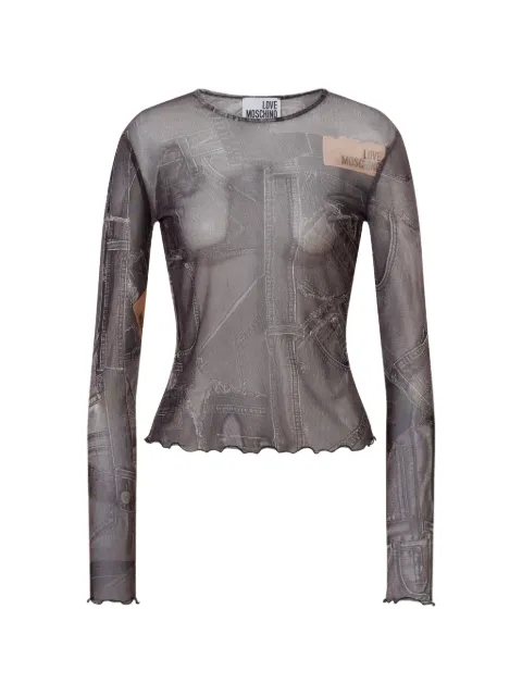 Love Moschino printed mesh T-shirt Grey V12108239