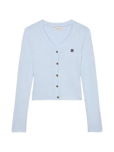 Calvin Klein ribbed-knit logo-patch cardigan Blue LV047G339GCIQ