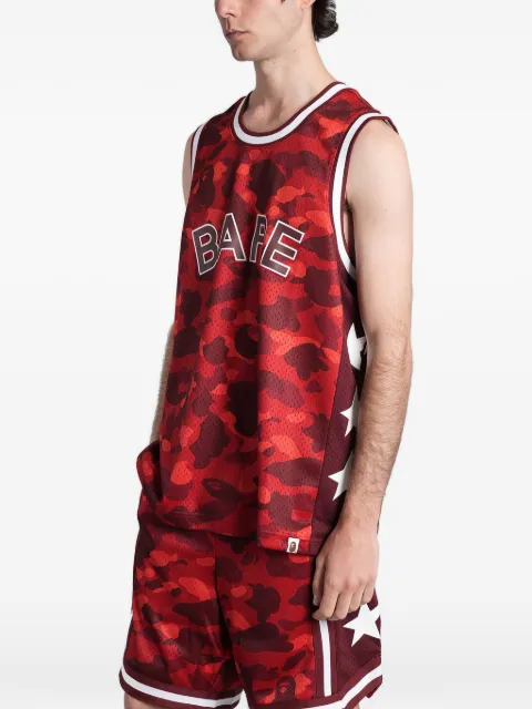 A BATHING APE® camouflage-print mesh tank top Red 001VTM301302M