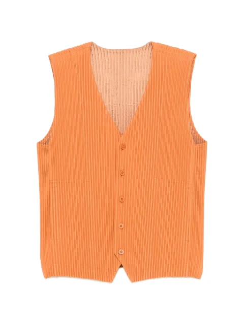 Homme Plissé Issey Miyake plissé-effect V-neck sweater Orange HP66JE15747