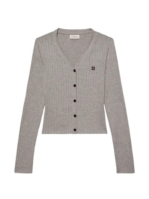 Calvin Klein ribbed-knit logo-patch cardigan Grey LV047G339GP7A