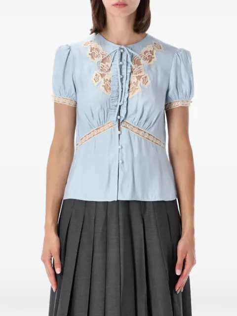 Self-Portrait lace-trim ruffled blouse Blue PF26017TBL